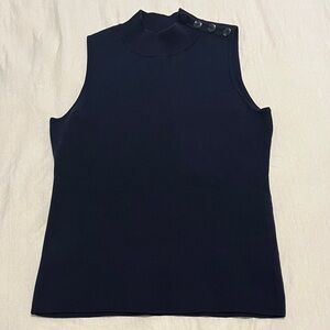 Ann Taylor Factory Navy Blue Sleeveless Knit Mock Turtleneck Size Small Petite